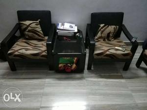 Living Room Wooden Sofa Set With Brown & Black