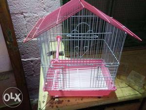 Small Grey And Pink Metal Birdcage