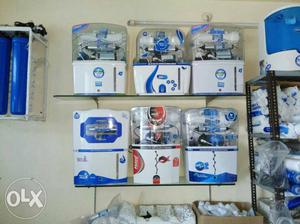 Six White-and-blue Water Purifiers