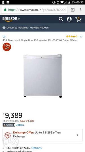 White LG 45ltr mini fridge, brand new, unopened, price non