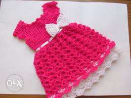 Baby Girl's Pink And White Crochet Sleeveless Dress