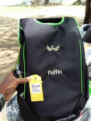 Black And Green Puffin Backpack