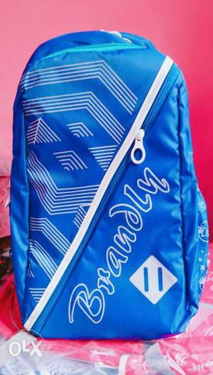 Blue And White Brandly Backpack