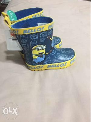 Blue-and-yellow Minion Print Rain Boots