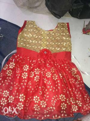 Brown And Red Floral Sleeveless frok size 18