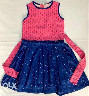Girl's Pink And Blue Sleeveless Dress