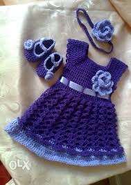 Girl's Purple Knitted Cap-sleeved Mini Dress