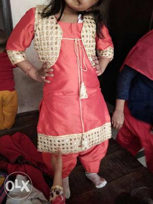 Girl's Red And Beige Indian Traditional Dress