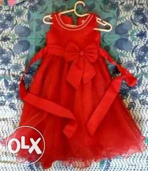 Girl's Red Sleeveless party dress for 7 to 8 yrs girl.