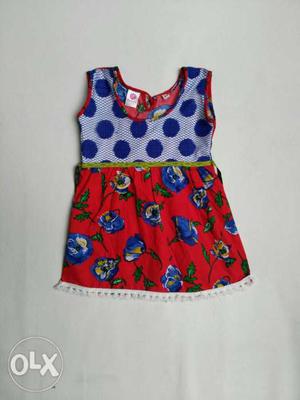 Girl's White, Blue, And Red Floral Tank Dress