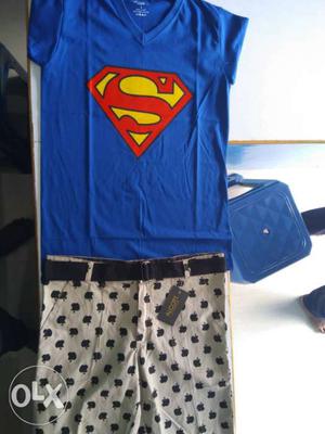 Mens Superman t-shirt & printed towser