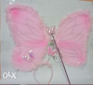 New pink fairy wing with feather border, wand and hair band