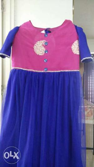 Pink And Blue Long-sleeved Dress