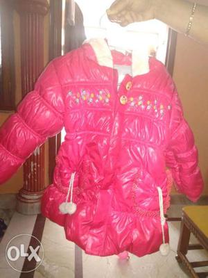 Pink And White Zip-up Bubble Jacket