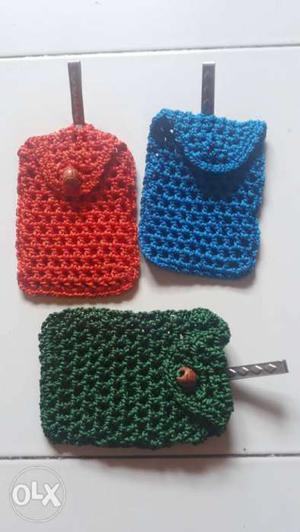 Red, Blue, And Green Knitted Pouches