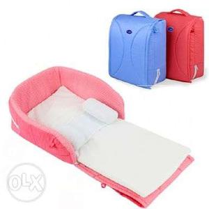 Three Baby's Red, Blue, And Pink Folding Beds