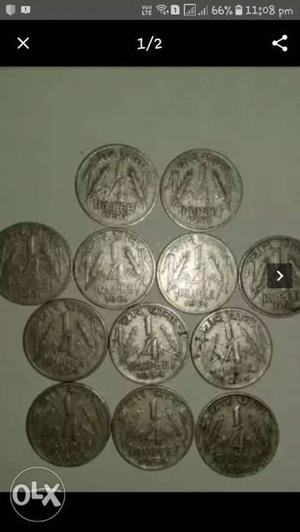 12 old antique coins 1/4 rupee for sell. ,