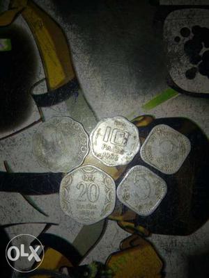 5 round coins 5 paise coin - paise