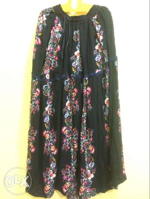 Black, Pink, And Green Floral Maxi Skirt