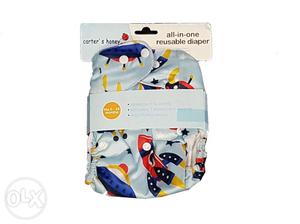 Blue And Multicolored Carters All-in-one Reusable Diaper