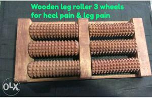Brown Wooden 3-wheels Leg Roller