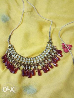 Copper Red And Clear Beaded Necklace