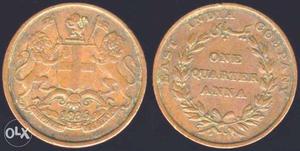 East India Company One Quarter anna Coin