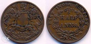 Half Anna East India Company Coin