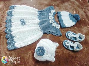 Hand knitted baby girl sweater set with sandal