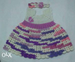 Handmade crochet dress and headband for 1 year