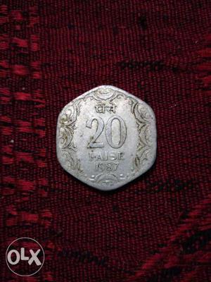 Hexagon Silver-colored 20 Paise Coin