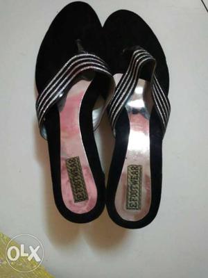 Pair Of Women's Black-and-gray Leather Sandals