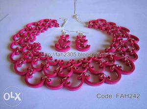 Pink Silk Thread Bib Necklace And Pair Of Hook Earrings