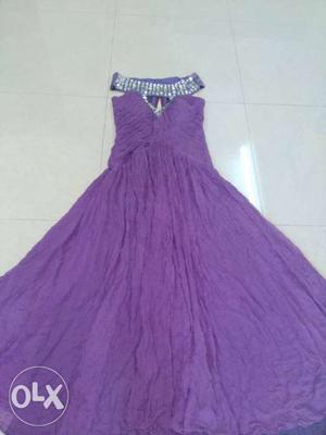 Purple Halterneck Sleeveless A-line Gown