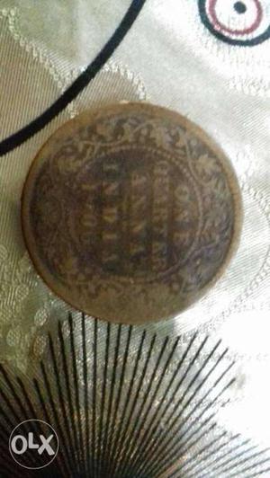 Round Brown 1/4 Anna Indian Coin