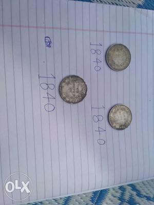 Three Coins of pure silver of  having image of queen