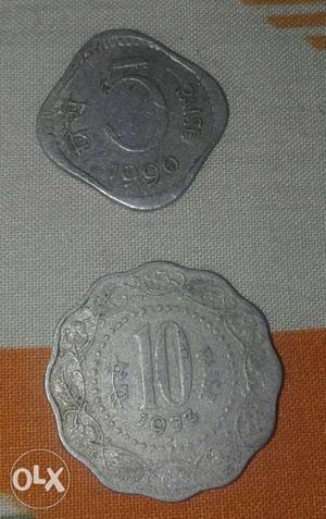 Two  And  And 10 Indian Paise Coins