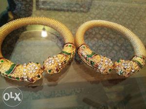 Two Gold-colored Beaded Cuff Bracelet