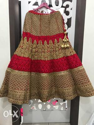 Women's Red And Beige Floral Skirt bride langha