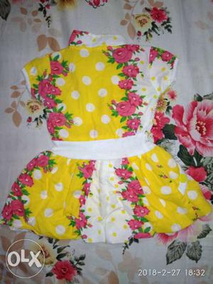 Yellow And Pink Floral Short-sleeved Dress for 1.5 years