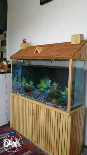 Rectangular Brown And Beige Wooden Framed Fish Tank