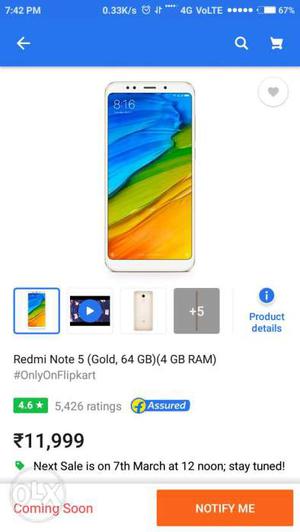 Redmi note 5 4gb 64gb gold contact .0