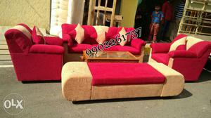 Beige & Rosy Red sofa set
