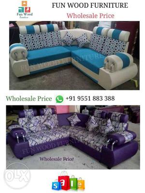 Blue And White Floral Sofa Set - FUN WOOD FURNITURE