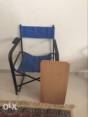 Brown And Blue Wooden Chair