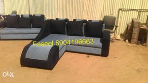 KU2 corner design sofa set latest made grey and black