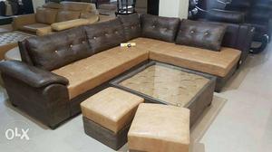 Sofa Brown Leather Sectional With Ottoman