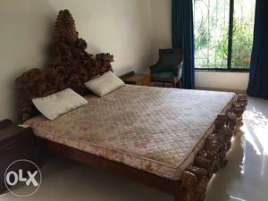 Teakwood and Shisham carved double bed
