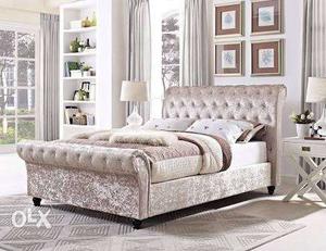 Tufted Gray Sleigh Bed
