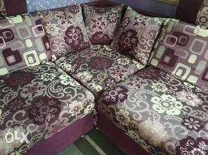 White And Purple Floral Sectional Couch